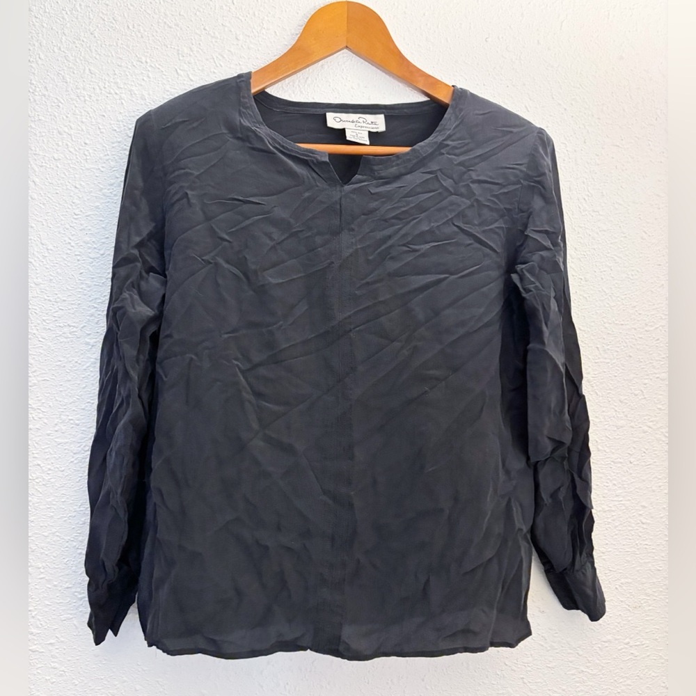 Oscar De La Renta Expressions vintage long sleeve black silk blouse size Small